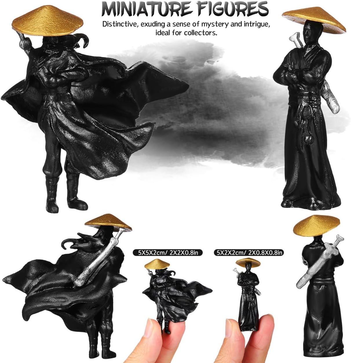 Homoyoyo 2pcs Miniature Ninja Figurines - Resin Zen Garden Statues - Tiny Samurai Kimono Models for Home