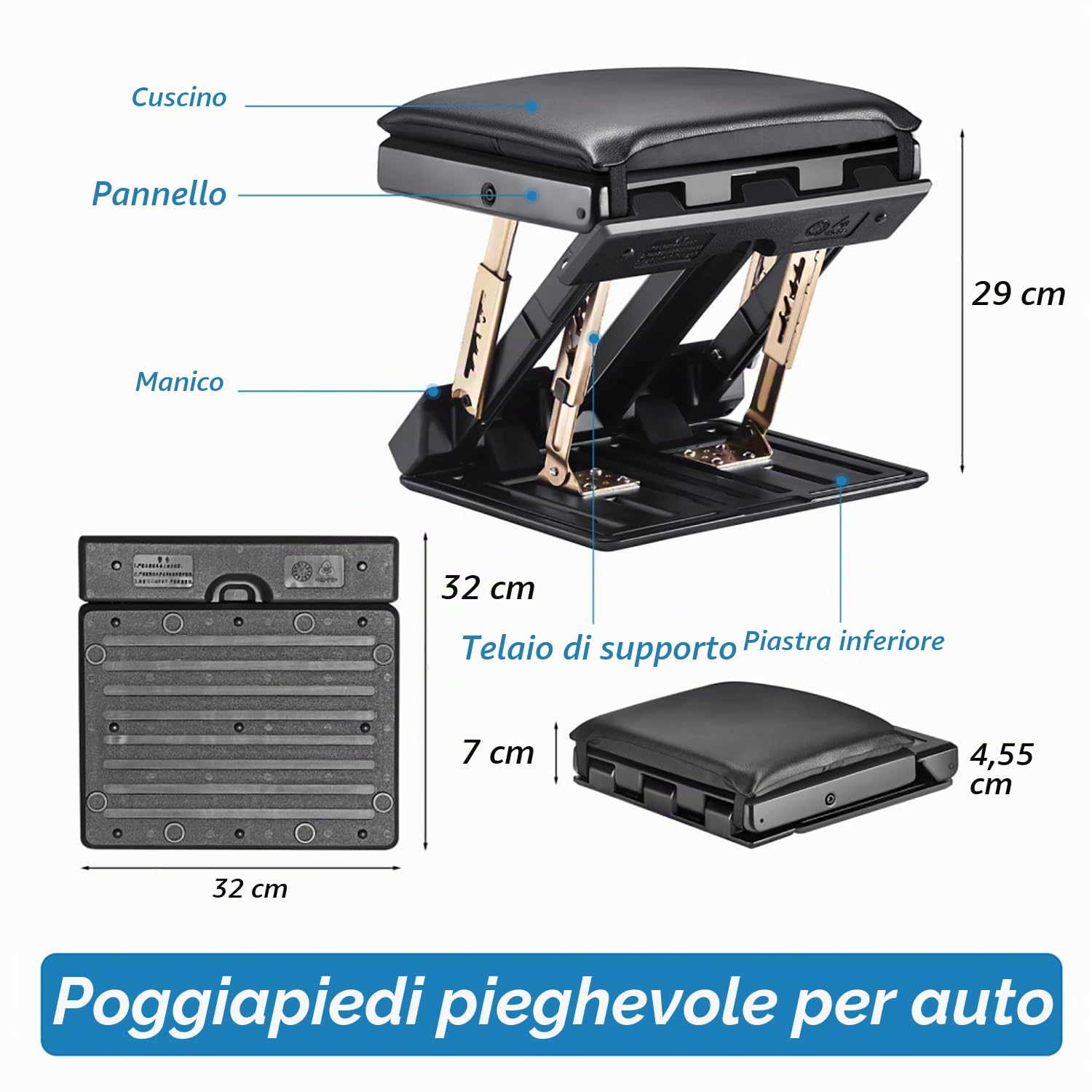 Poggiapiedi da Scrivania con Massaggio, 4 Altezza Poggiapiedi Sgabello con Tappetini Morbido, Poggiapiedi Ergonomico Pieghevole per Ufficio per Schiena, Ginocchia, Piede in Rilievo