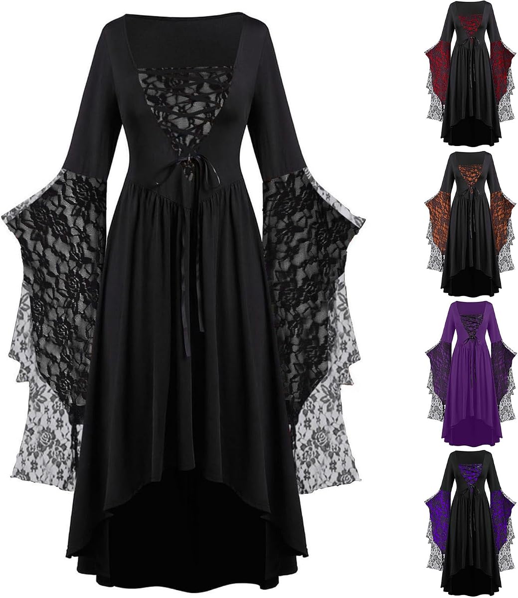 Witch Costume Women Dress Halloween Costumes Renaissance Medieval Vampire Butterfly Sleeve Mesh Gothic Outfit 2026