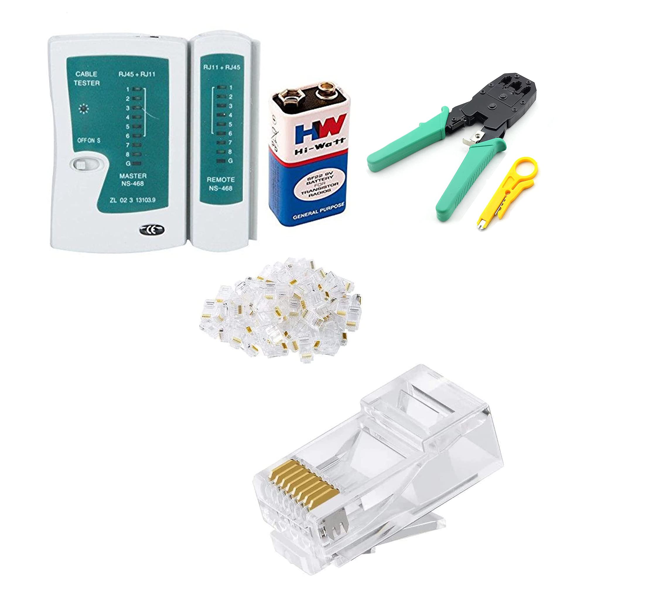 Sadow Set of Rj45 and RJ11 Crimping Tool, Network Cable Tester, 9V battery and Rj45 Connectors (25 plug)-image-10