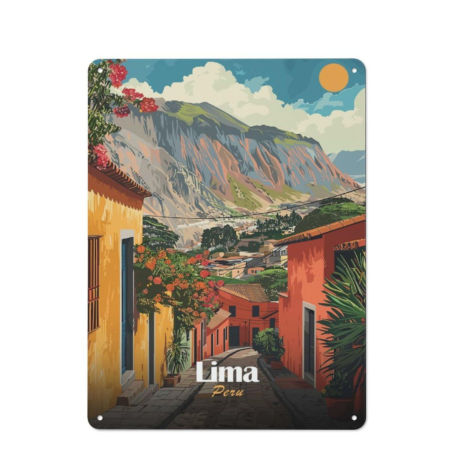 Junmoney Lima, Peru Travel Tin Sign 40X30cm With For Café Or Home Bar, Rustic Decor, For Café-Style Decor Fans