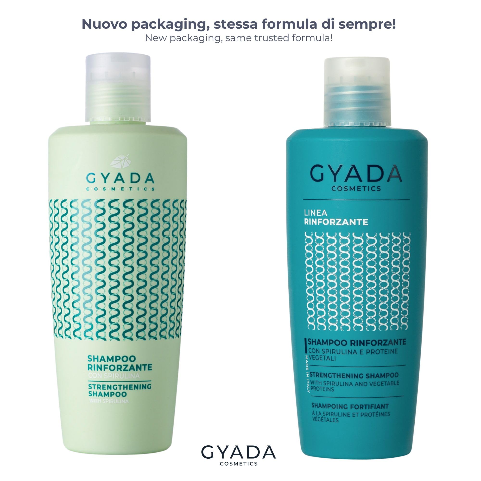 GYADA COSMETICS, Shampooing fortifiant à la spiruline, pour cheveux cassants et clairsemés, à l’action restructurante, stimule la repousse des cheveux, à l’avoine et au ginseng, 250 ml