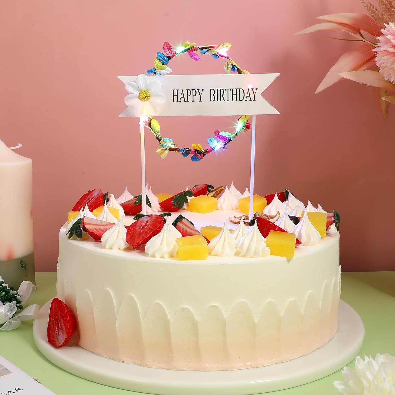 Lighted Birthday Cupcake Topper Decor, 10pcs Set, Non-edible Cake Decoration for Birthday Party Supplies and Cupcakes