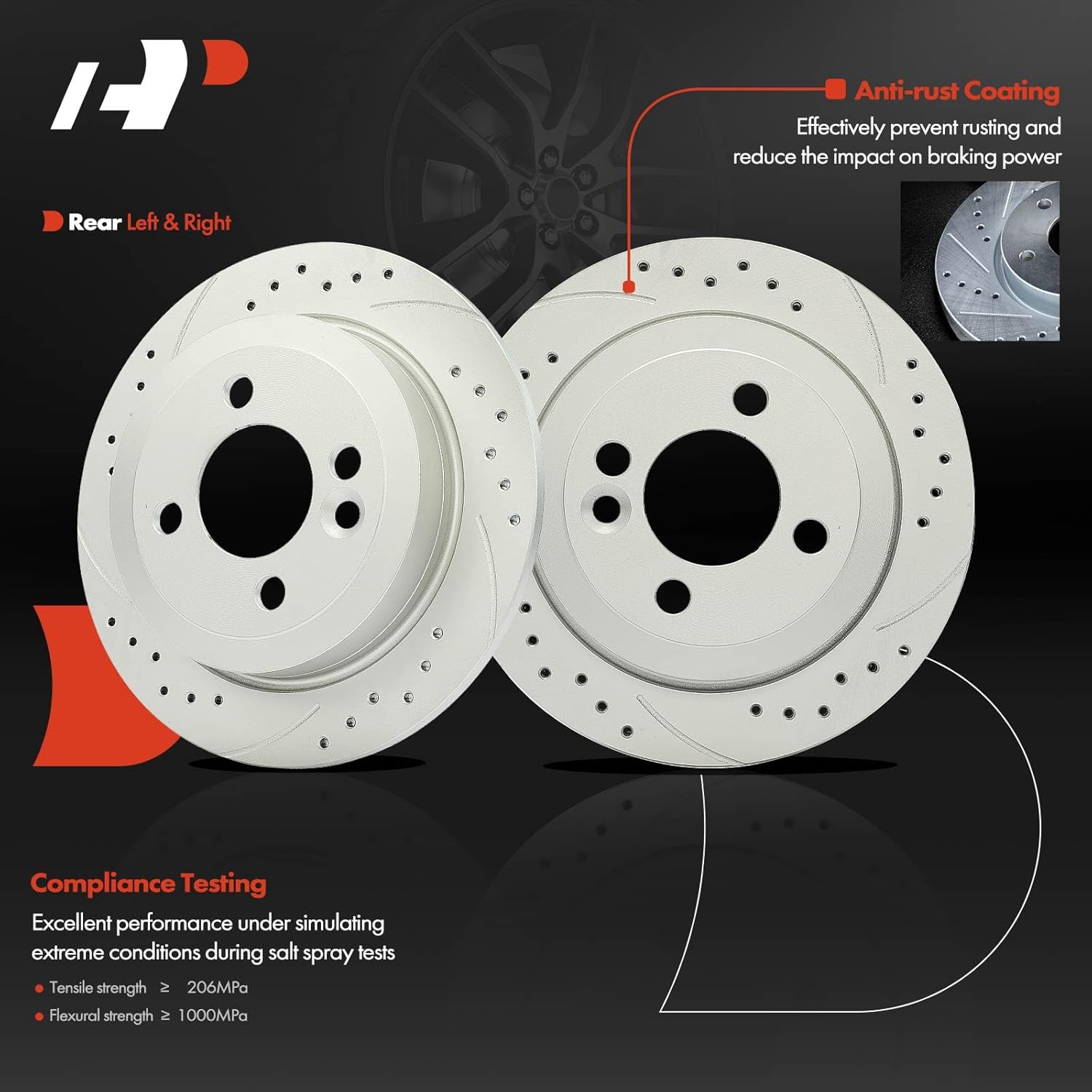 A-Premium 10.19 inch (259mm) Rear Drilled and Slotted Disc Brake Rotors Compatible with Select Mini Models - Cooper 2007-2015, 2-PC Set