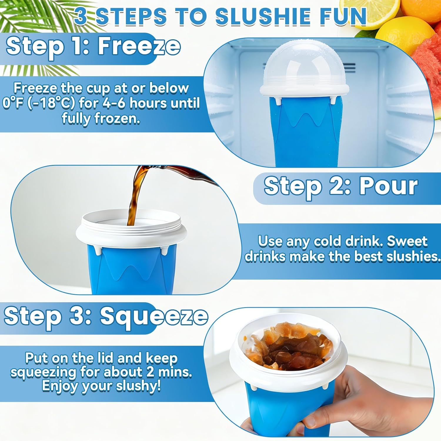 FANS-ONE 500ML Slushie Cup, 2 Pack DIY Magic Slushy Maker Cup, Cool Stuff Things Gadgets for Juices Milk Ice Cream Make, Quick Frozen Slushy Cups with Lids & Straw for Teens Kids Family, Blue+Pink