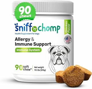 Probiotics for Dogs, Immune Support and Dog Allergy Chews with Colostrum, Chicken Flavor, Dog Chews with Salmon Oil, Turmeric, Apple Cider Vinegar, probióticos para Perros, 90 Units.