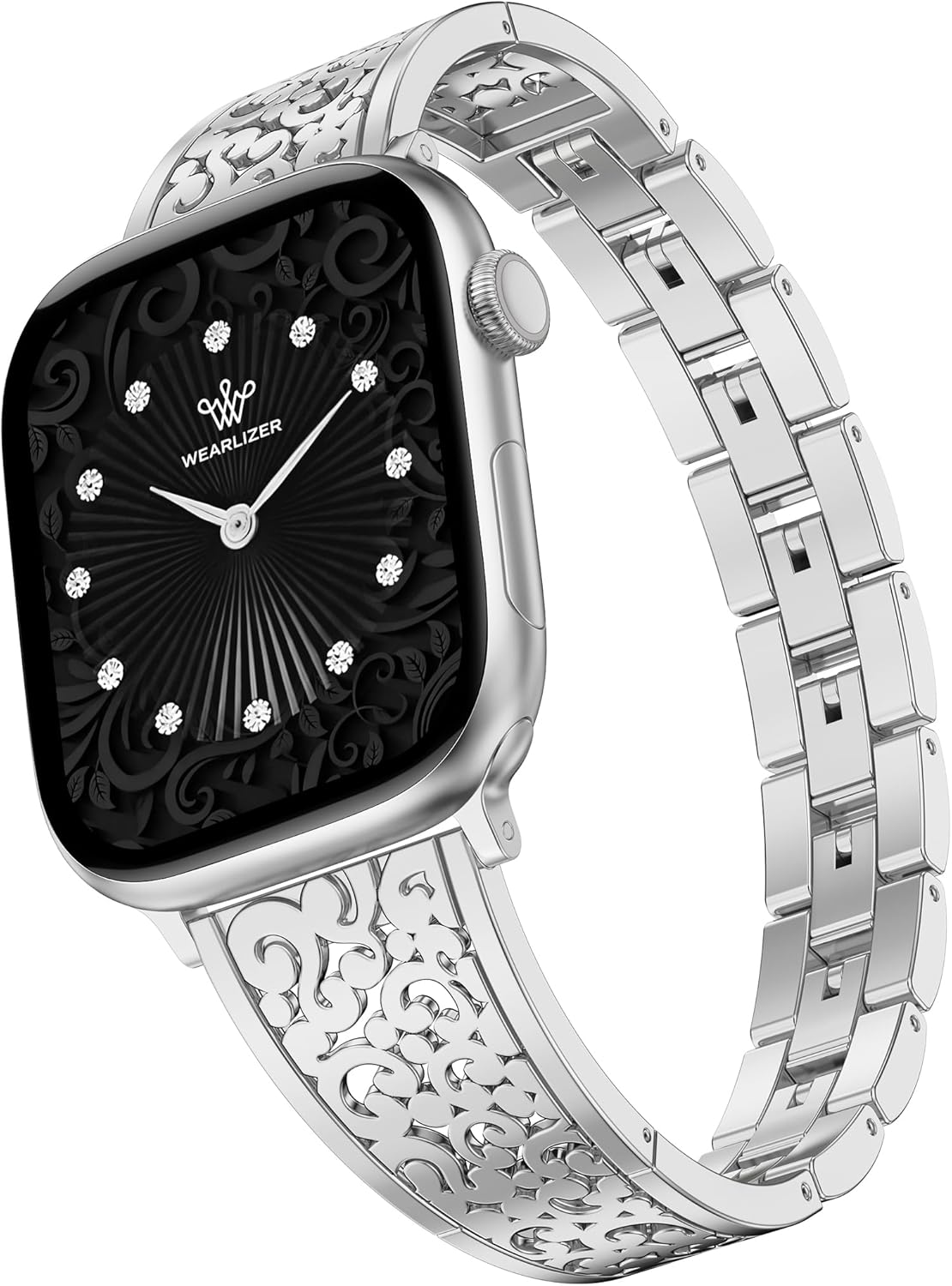 Wearlizer Compatible with Apple Watch Bands for Women 41/40/38/44/45/46/49/42mm, Jewelry Dressy Stainless Steel Metal Scrollwork Chain Bracelet for iWatch Band Series 11 10 9 8 7 6 5 4 SE/Ultra 3