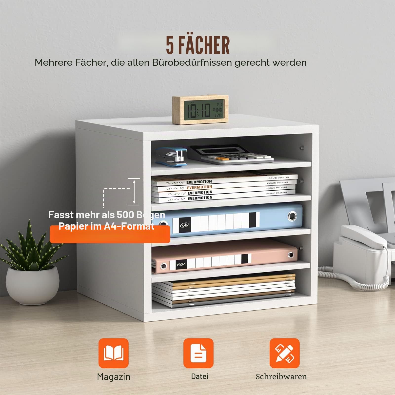 VEVOR 355 x 305 x 330 mm Briefablage Schreibtisch Organizer, 2,3–5,6 cm Einstellbar A4 Stapelbar Quer, Papierablage, Aufbewahrung Schreibtisch Ablagesystem Organisation, Ablage (Weiß, 5 Fächer)