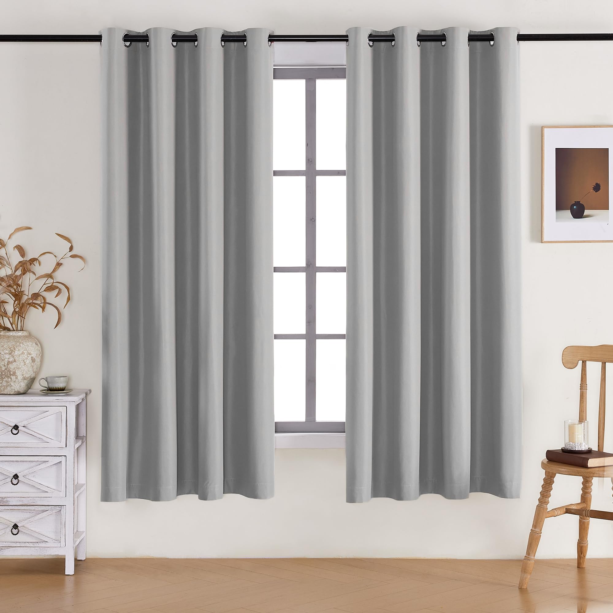 YC WINRRARII Blackout Curtains for Bedroom 52x72 Inches 2 Panel Set - Thermal Insulated Lightweight Drapes, Summer Refresh Room Darkening Curtains with Grommet (Deep Grey)