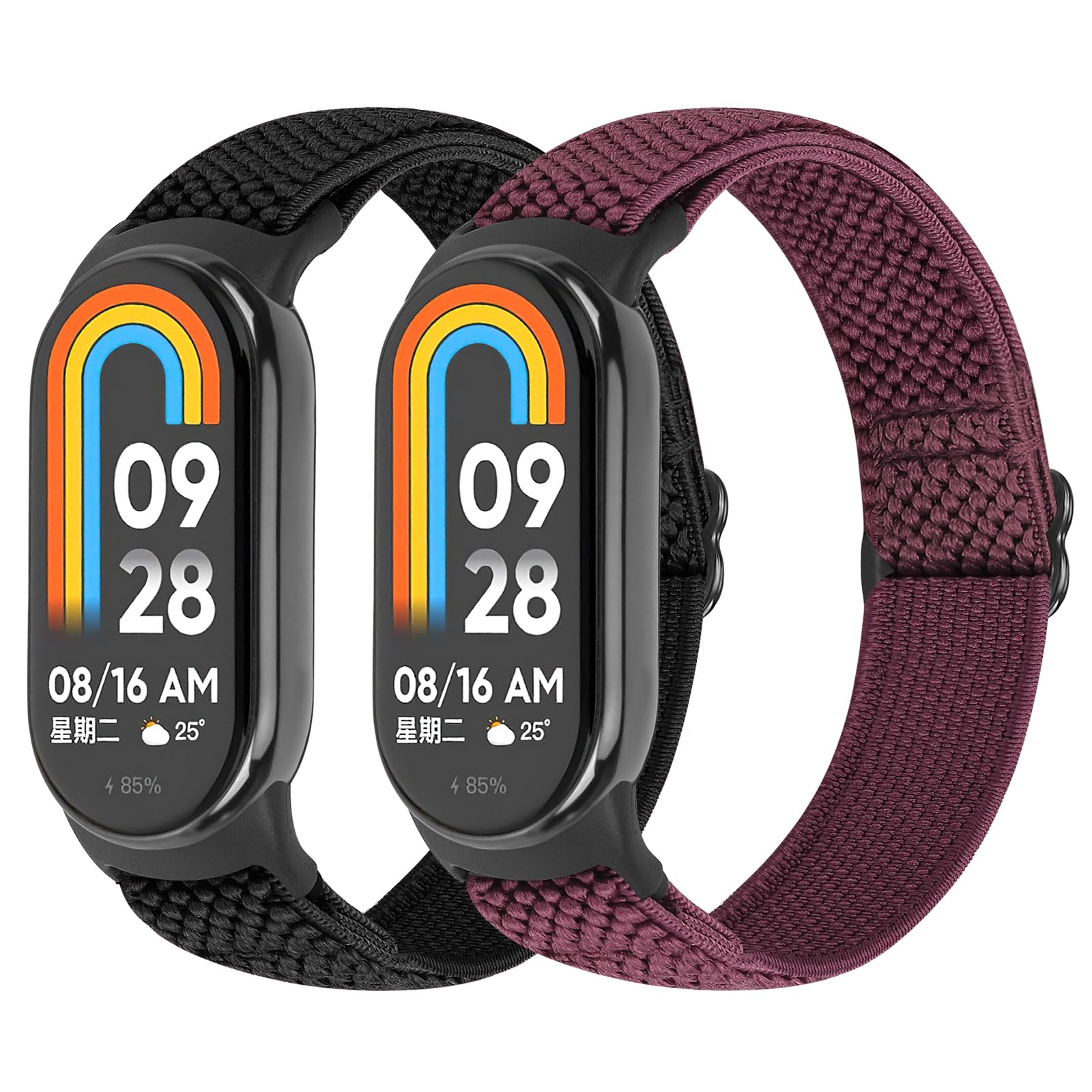 SHIJZWD 2 Pezzi Cinturino Compatibile con Xiaomi Mi Band 8 per Donna Uomo, Cinturino Sportivo Elastico Nylon Solo Loop Bracciale di Ricambio per Xiaomi Mi Smart Band 8