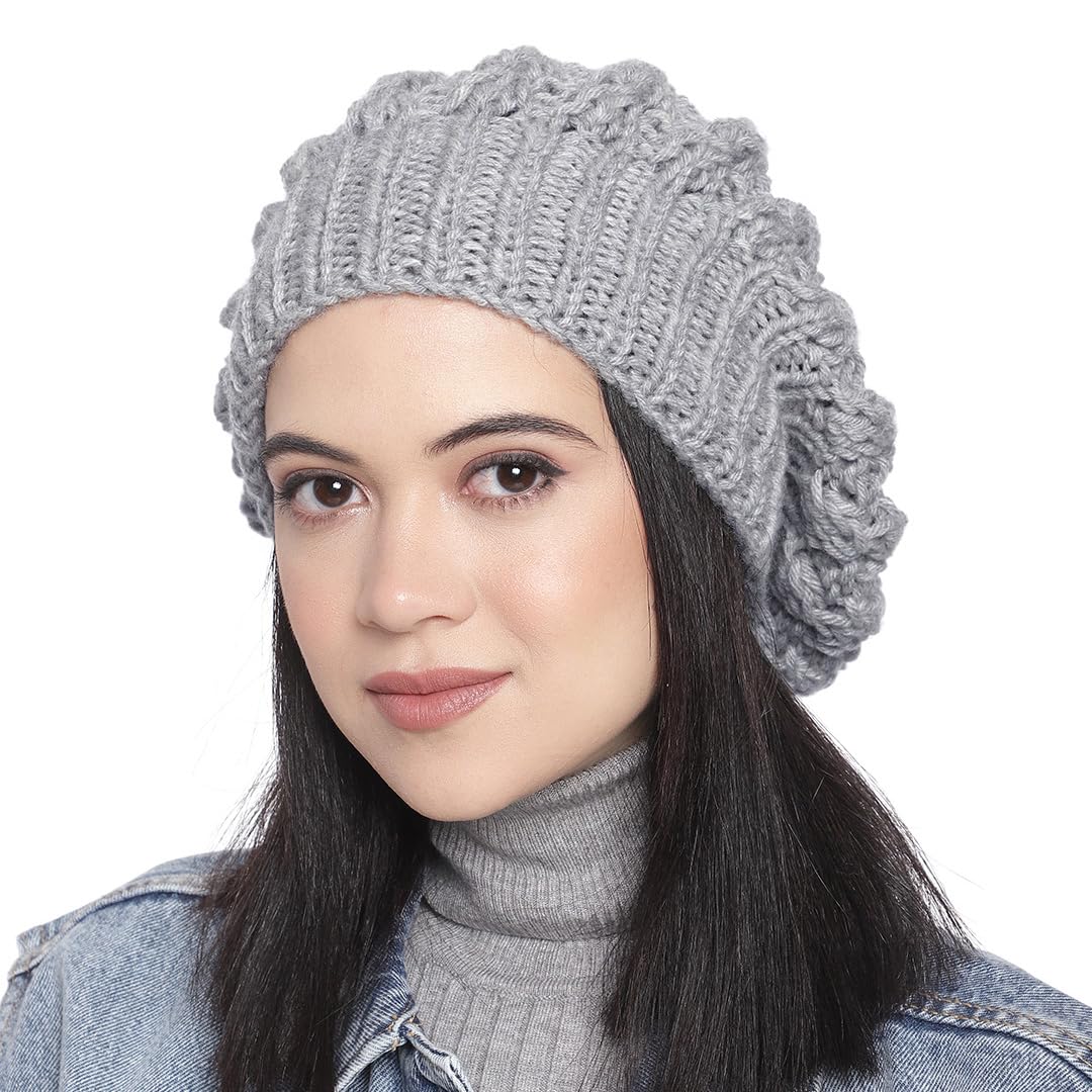 magic needles Winter Woolen Cap (Handmade Womens Slouchy Shroom Beanie (Light Grey FBA)-picture-29