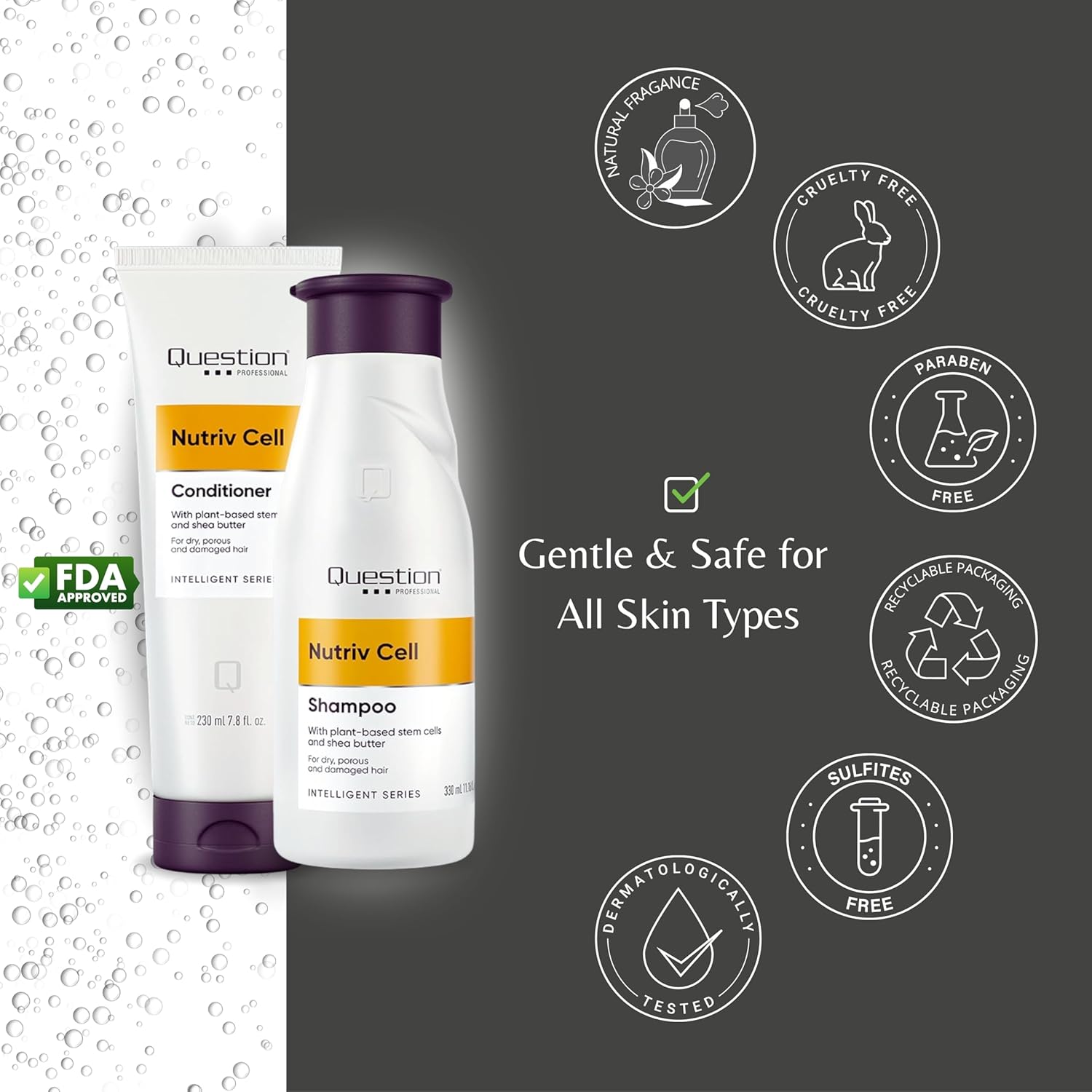 Sulfate-Free Shampoo and Conditioner Set for Dry & Damaged Hair – Deep Repair with Shea Butter & Plant-Based Stem Cells – Frizz Control & Moisture Boost – Set 2 | 11.16 + 7.8 fl oz - Image 7