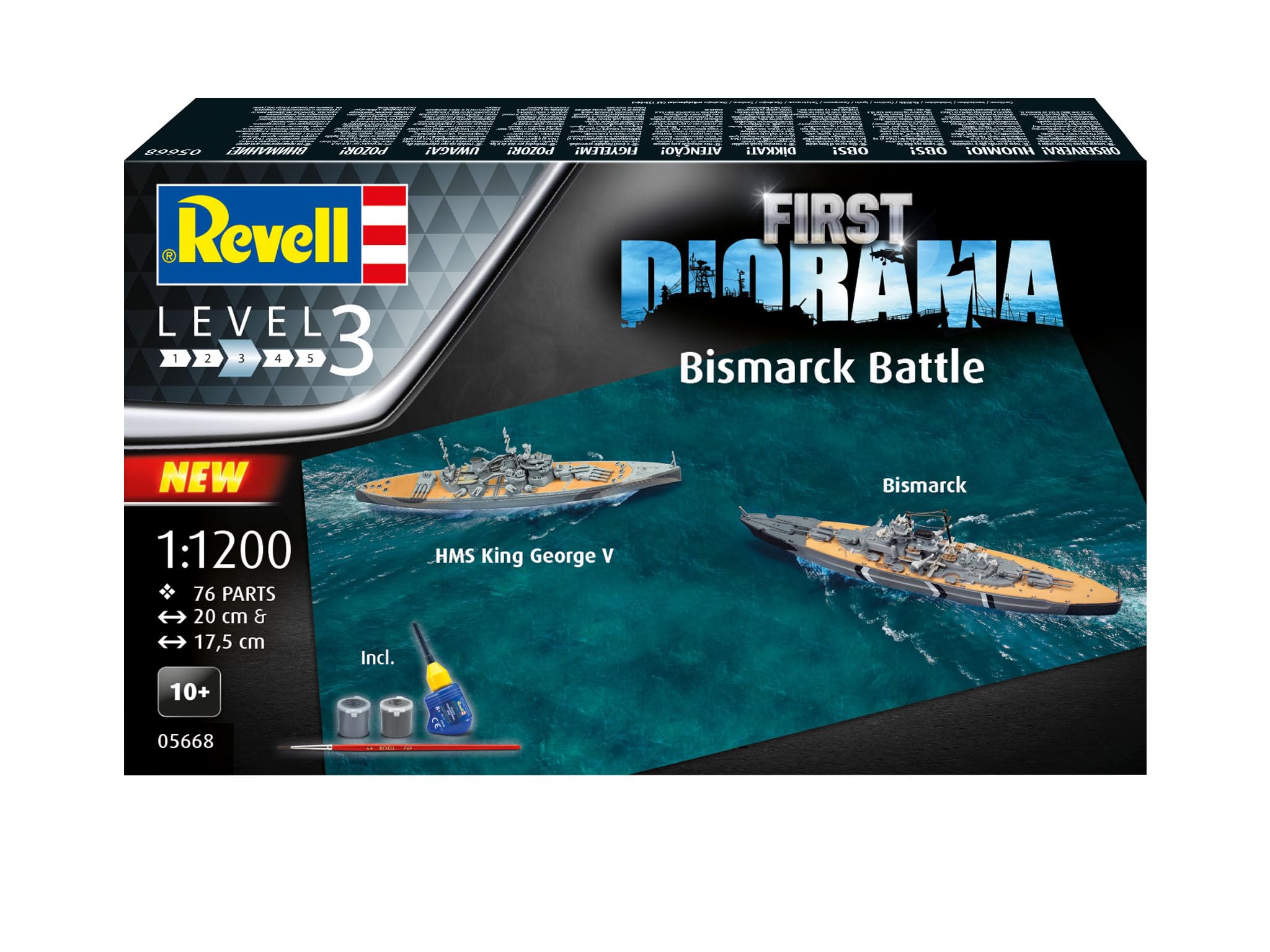 Revell Modellbausatz Bismarck Battle I Maßstab 1:1200 I First Diorama Set I Detailreiche Nachbildung des Schiffes I Für Einsteiger I Unlackiertes Modell I Originalgetreu
