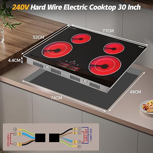 Miniatura 7 de Estufa eléctrica de 30 pulgadas, estufa eléctrica de 7100 W, 4 quemadores, placa de cocina de 30 pulgadas integrada con marco de metal de protección