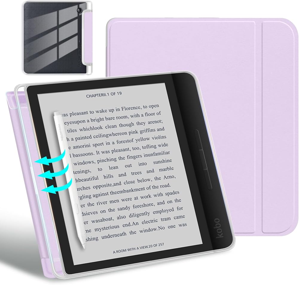 7인치 Kobo Libra Colour 2024용 슬림 케이스, 펜 홀더 포함, 라이트 퍼플 — 사진 1