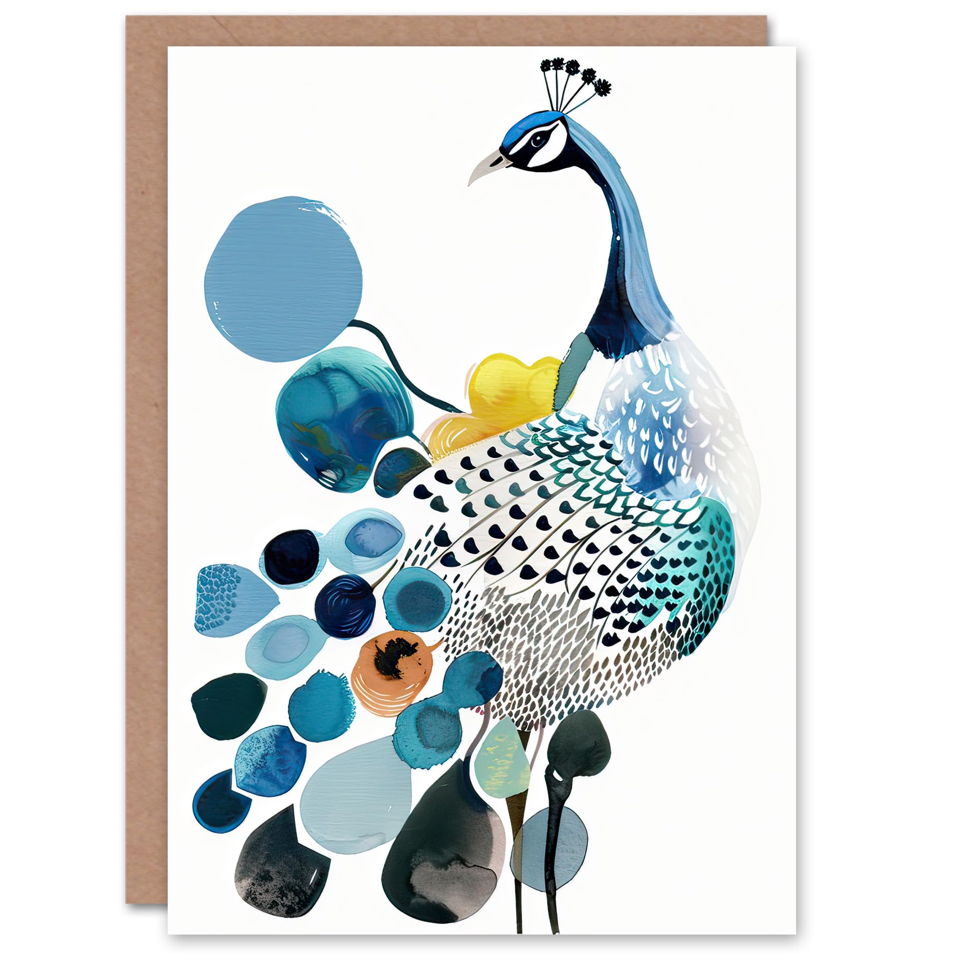 Artery8 Greeting Card Abstract Peacock Bird Watercolour Blue