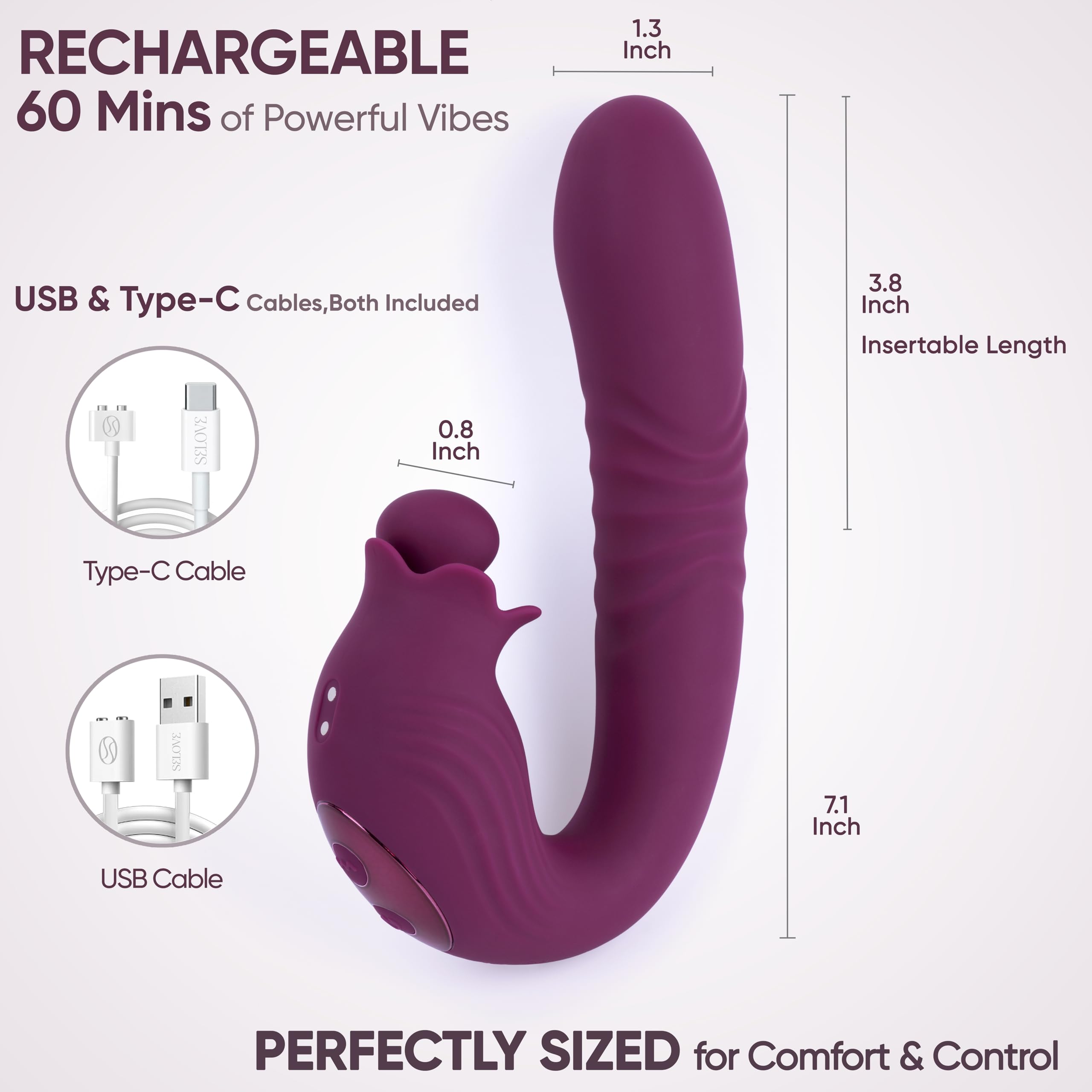 SELOVE Vibratore Rabbit con Spinta e Punta Clitoridea Rotante – 5-in-1 (Viola)