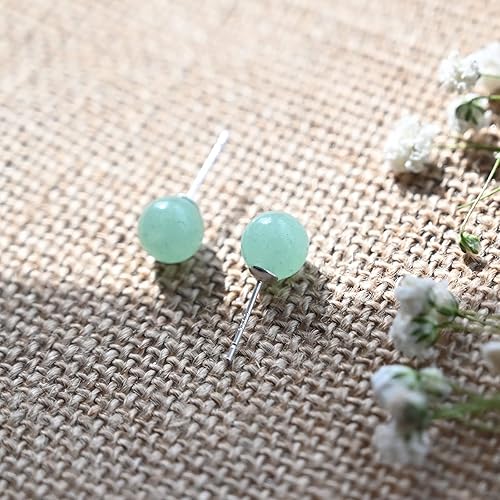Miniatura 5 de Jade Earrings Studs, Green Jade Earrings for Women, 925 Sterling Silver Stud Earrings for Sensitive Ears, Jade Jewelry for Women & Men