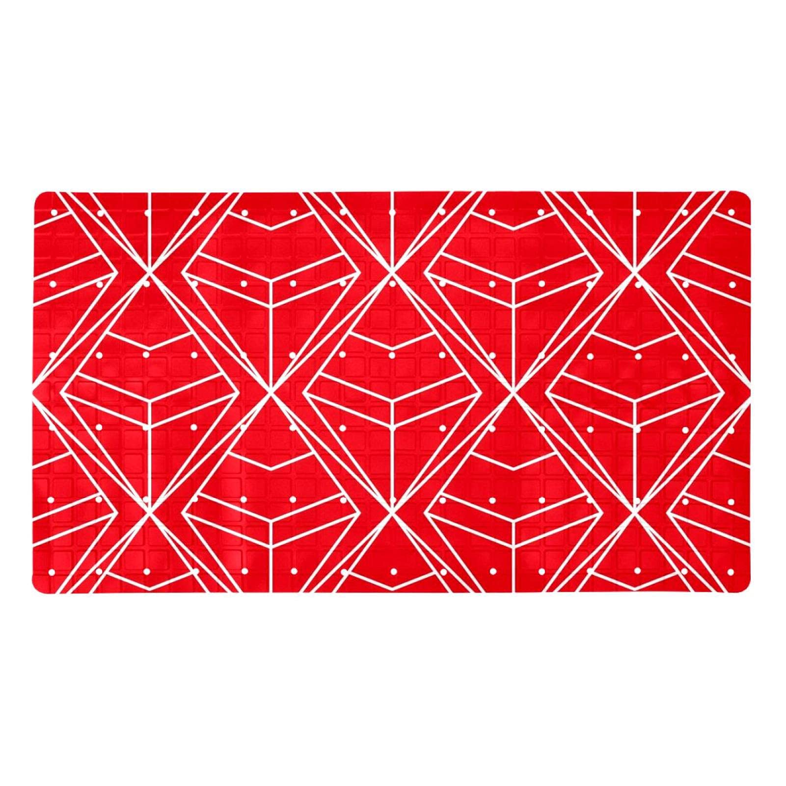 Tapis de baignoire antidérapant géométrique rouge et blanc à ventouses