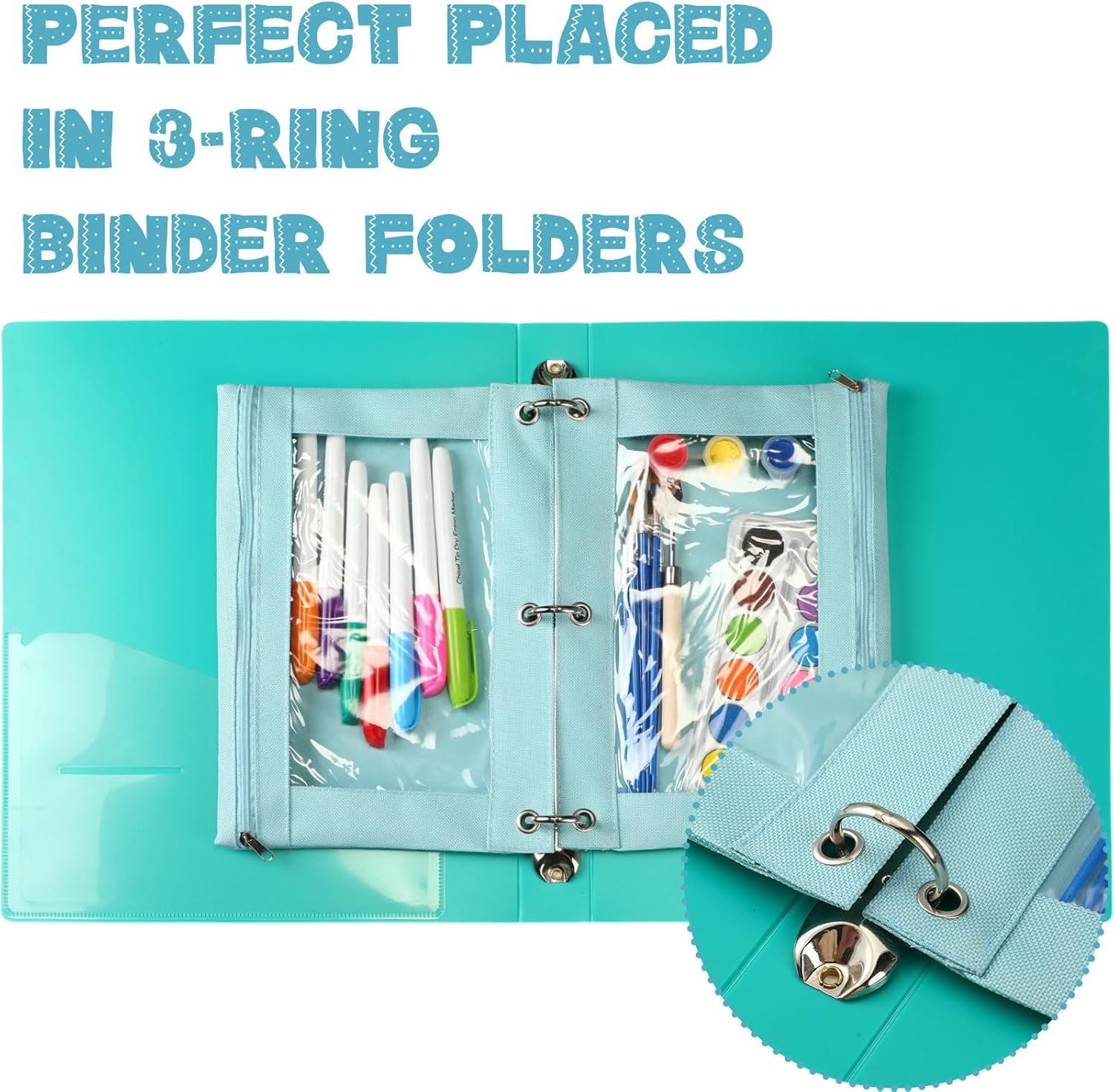 Marspark 30 Packs Pencil Pouch 3 Ring Binder Pen Pouch Cloth Pencil Pouches Zipper Pen Case Bag with Clear Window for School Office Writing Supplies Gifts(Sky Blue)