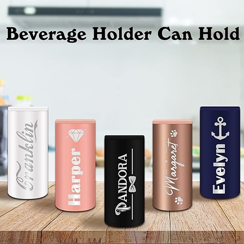 Miniatura 7 de Enfriador de latas personalizado grabado de acero inoxidable personalizado de 12 onzas, funda delgada para latas con nombre, soportes de cerveza de
