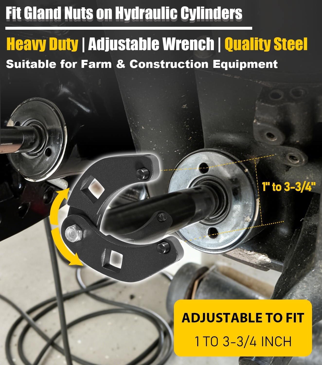 7463 Adjustable Gland Nut Wrench for Hydraulic Cylinders, Heavy Duty Pin Spanner Wrench Tool Compatible with Case, John Deere, Fits 1" to 3-3/4" Gland Nuts for Farm and Construction Equipment