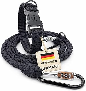 Anti-Diebstahl Hundehalsband & Leine für kleine Hunde - Abschließbar & schnittfest, handgemachtes Set aus Paracord mit Stahlseil-Kern (Leine M (180cm))