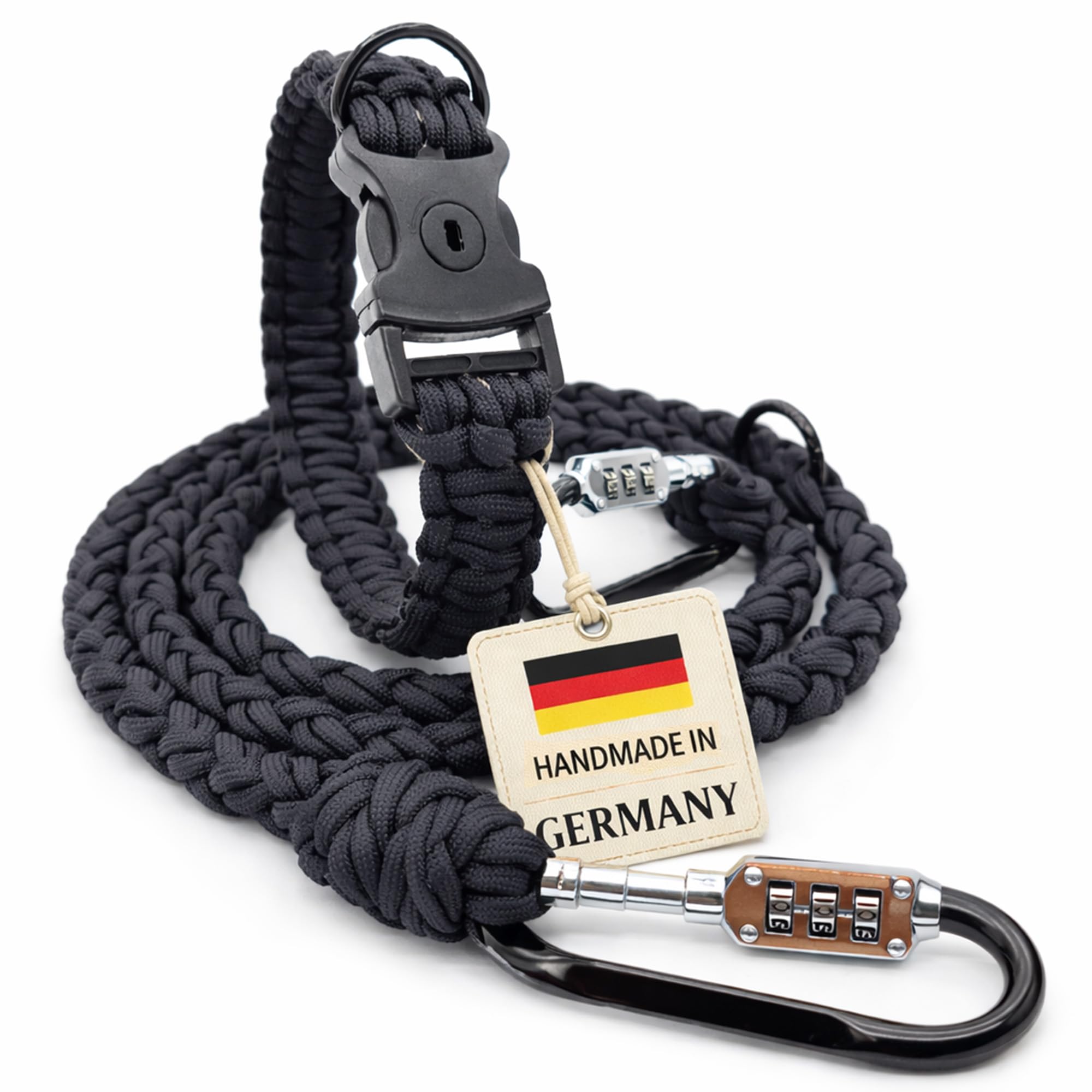 Anti-Diebstahl Hundehalsband & Leine für kleine Hunde - Abschließbar & schnittfest, Paracord Set mit Stahlseil-Kern (150cm)