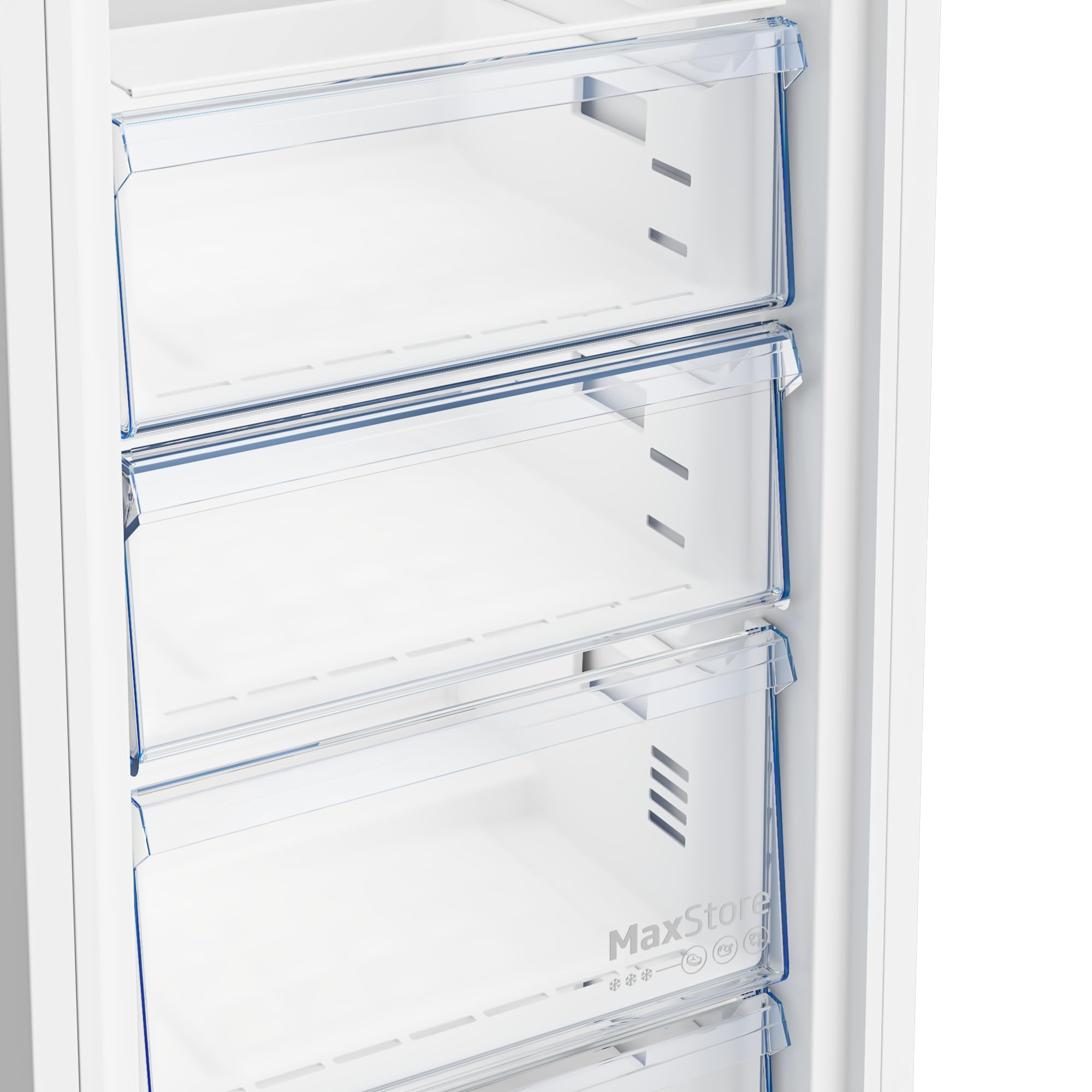 Beko B5RFNE295W Gefrierschrank freistehend, 260 l Gesamtrauminhalt, 170,5 cm Höhe, No Frost, SmoothFit, 5 Gefrierschubladen + 2 Gefrierfächer, für unbeheizte Räume geeignet, leise 38 dB, Weiß