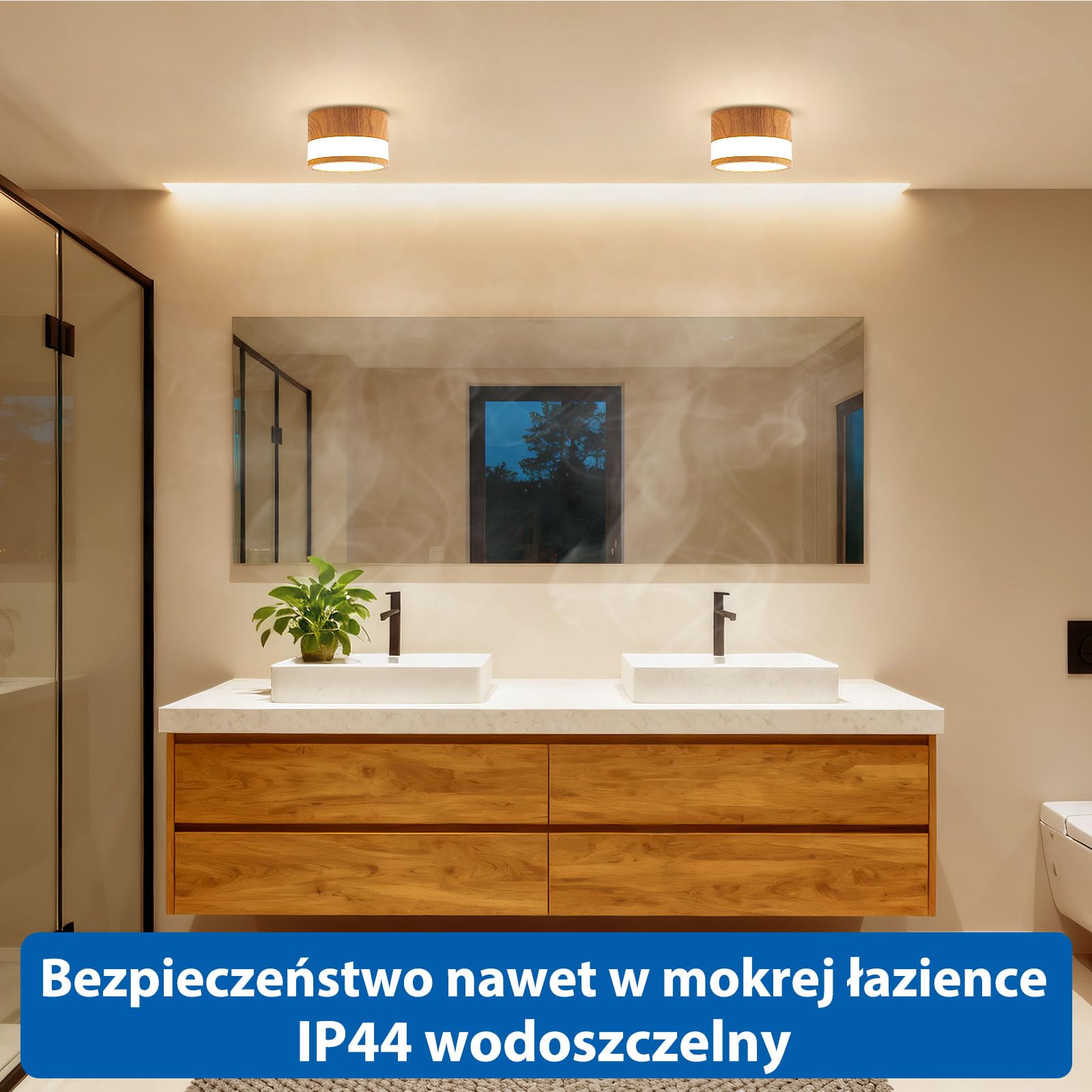 4 szt Reflektor Natynkowy w Stylu Drewna IP44 Wodoodporna, Do Łazienki, Kuchni, Salonu i Holu, LED Ciepła Biel 3000K, 12W 1100LM, Oświetlenie 230V dla Pomieszczeń Wilgotnych