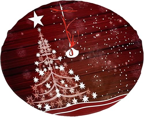 Faldón de árbol de Navidad con copos de nieve de invierno para árbol de Navidad, color rojo, madera de pino, decoración de fiesta de vacaciones, 36
