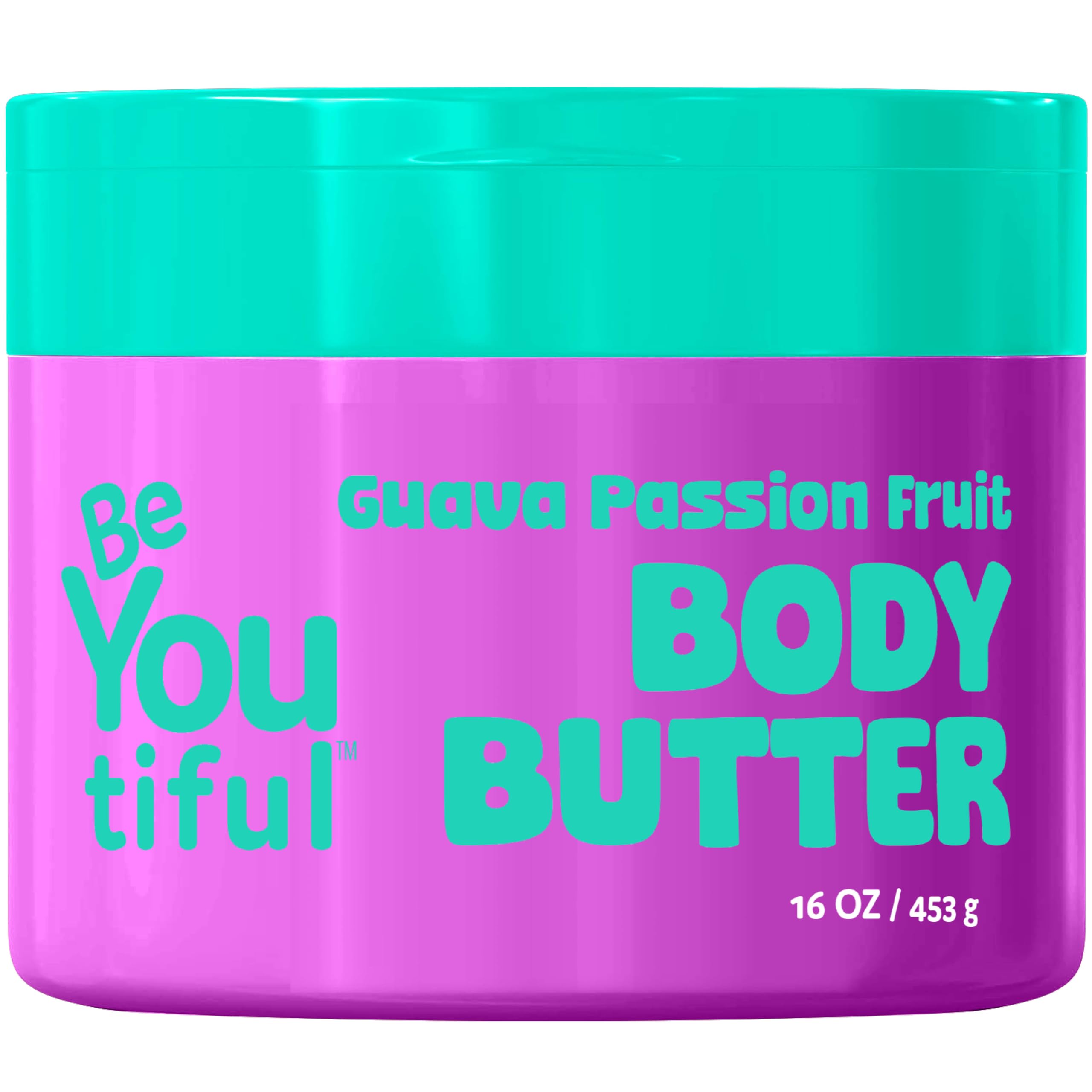 BeYoutiful Natural Body Butter for Dry Skin, Guava Passion Fruit, Easter Basket Stuffers, Moisturizer for Kids & Teens, Coconut Oil & Shea Butter, 16