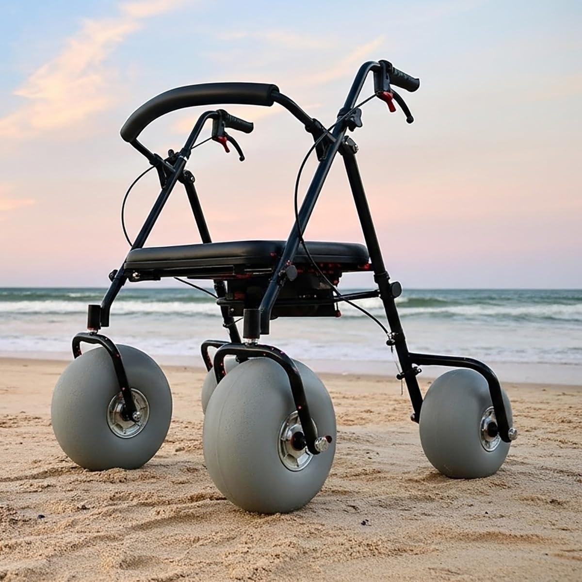 Aluminiowy chodzik plażowy ze stali nierdzewnej dla osób starszych, plażowy wózek inwalidzki z dużymi kołami 30 cm gumowe koło pneumatyczne, ręczny wózek plażowy, do chodzenia w podeszłym wieku