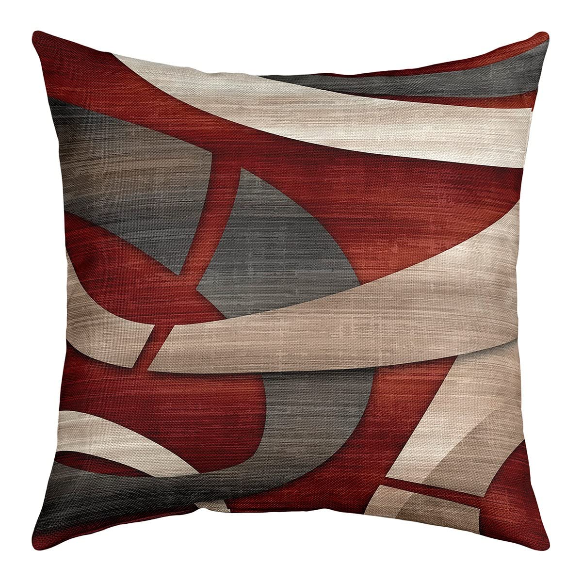 Abstract Spiral Throw Pillow Covers Retro Burgundy Red Gray Geometric Stripes Lines Cushion Covers for Teens Men Women Modern Simple Style Cushion Cases for Living Room Couch, 1 Pack 18"x18"