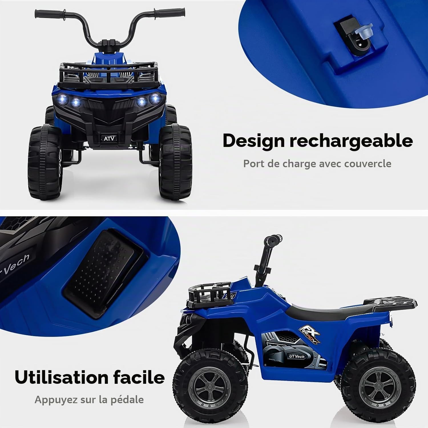 Garvee Quad Electrique Enfant 12 V, Voiture ÉLectrique pour Enfant ATV, Voiture éLectrique 2 Vitesses, Voiture Electrique pour Garç, ATV pour Enfant de 2 à 5 Ans (Bleu)