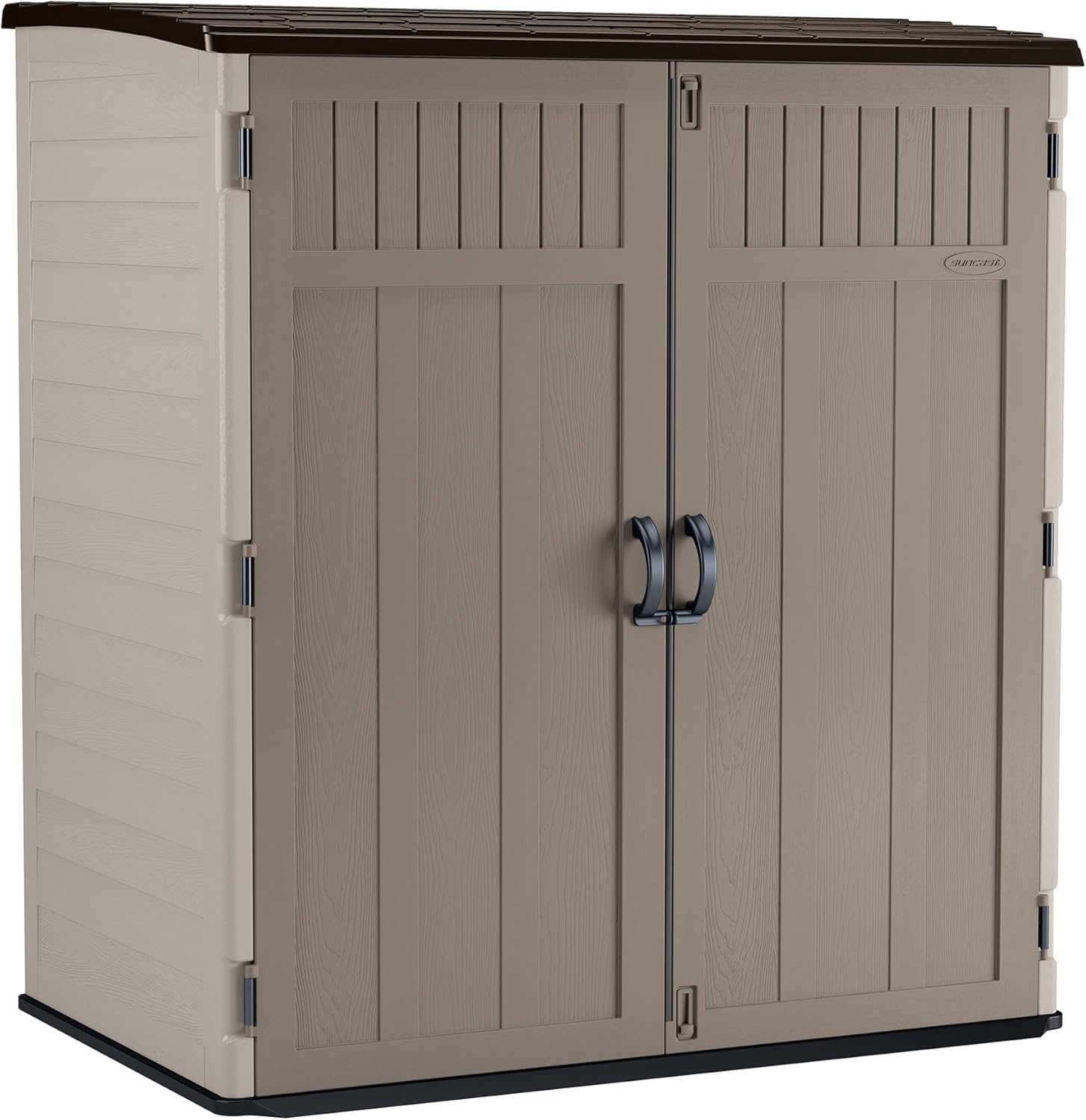 Suncast Extra-Large Vertical Storage Shed for Yard Storage, All-Weather Outdoor Storage Shed with 2 Lockable Doors, 70.5" W x 44.25" D x 77.5" H, Sand