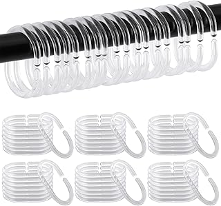 48Pcs Shower Curtain Rings, C Shaped Clear Plastic Curtain Hooks for Bathroom