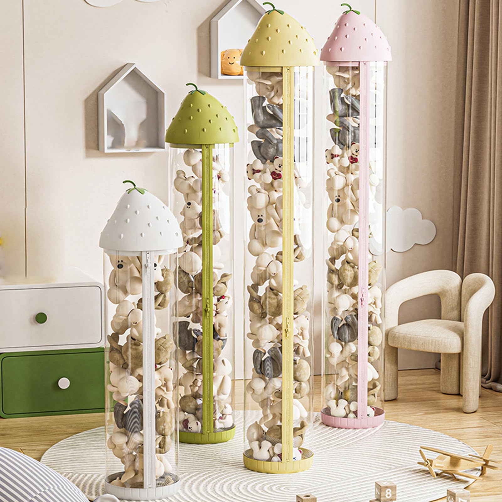 Tubo Organizador de Animales de Peluche,Tubo de Almacenamiento Vertical de Juguetes,Organizador Transparente para Muñecos de Peluche,con Cremallera,para guardería y Salas de Juegos