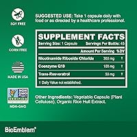 Vista 2 de BioEmblem Suplemento NAD+ 300 mg de ribósido de nicotinamida con CoQ10 y resveratrol Apoya el envejecimiento saludable, la energía celular