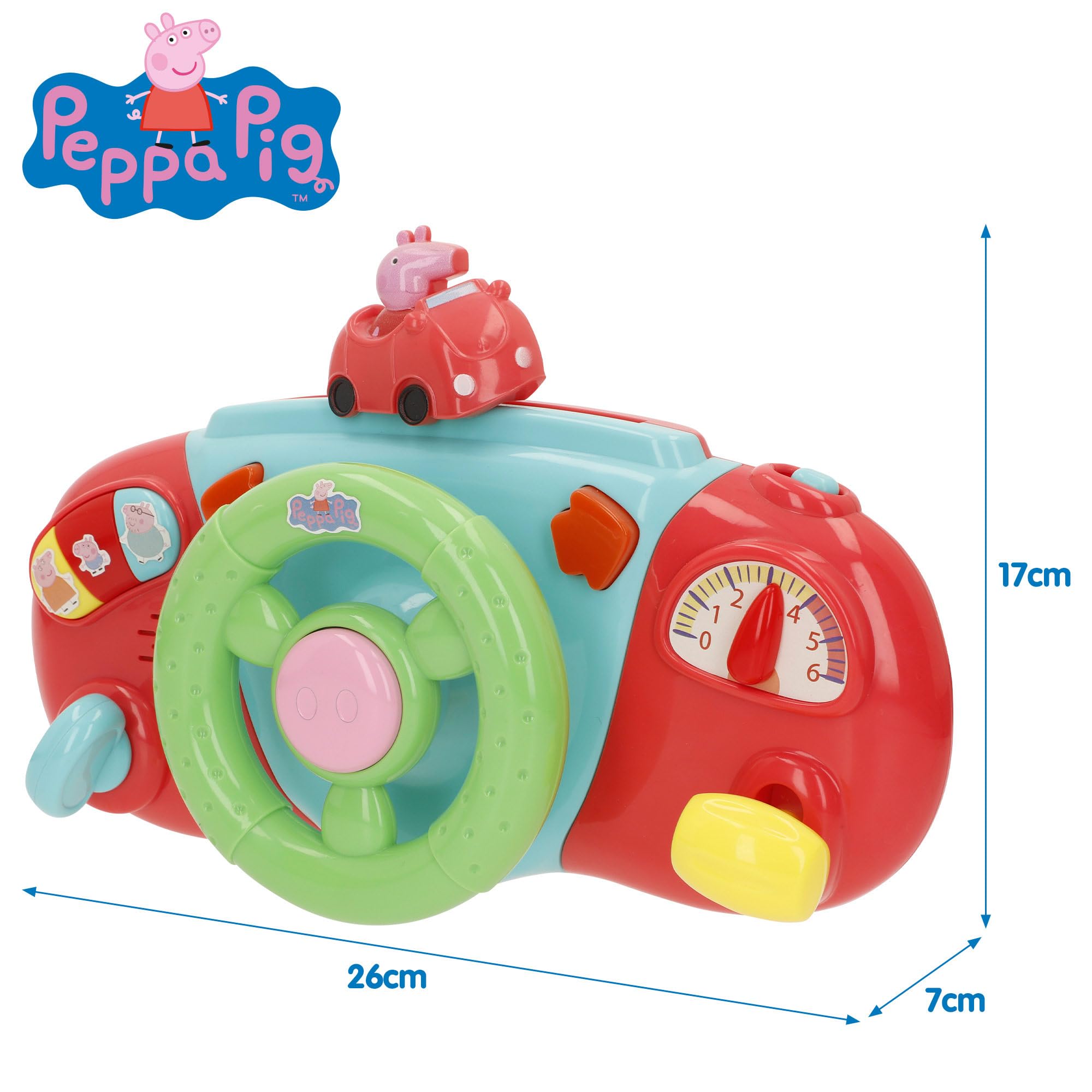 ColorBaby Peppa Pig Lenkrad für Kinderwagen, Ankergriff, buntes Design, Peppa, George und Seine Freunde, interaktive Spiele, Aktivitäten für Kinder ab 6 Monaten (39159)