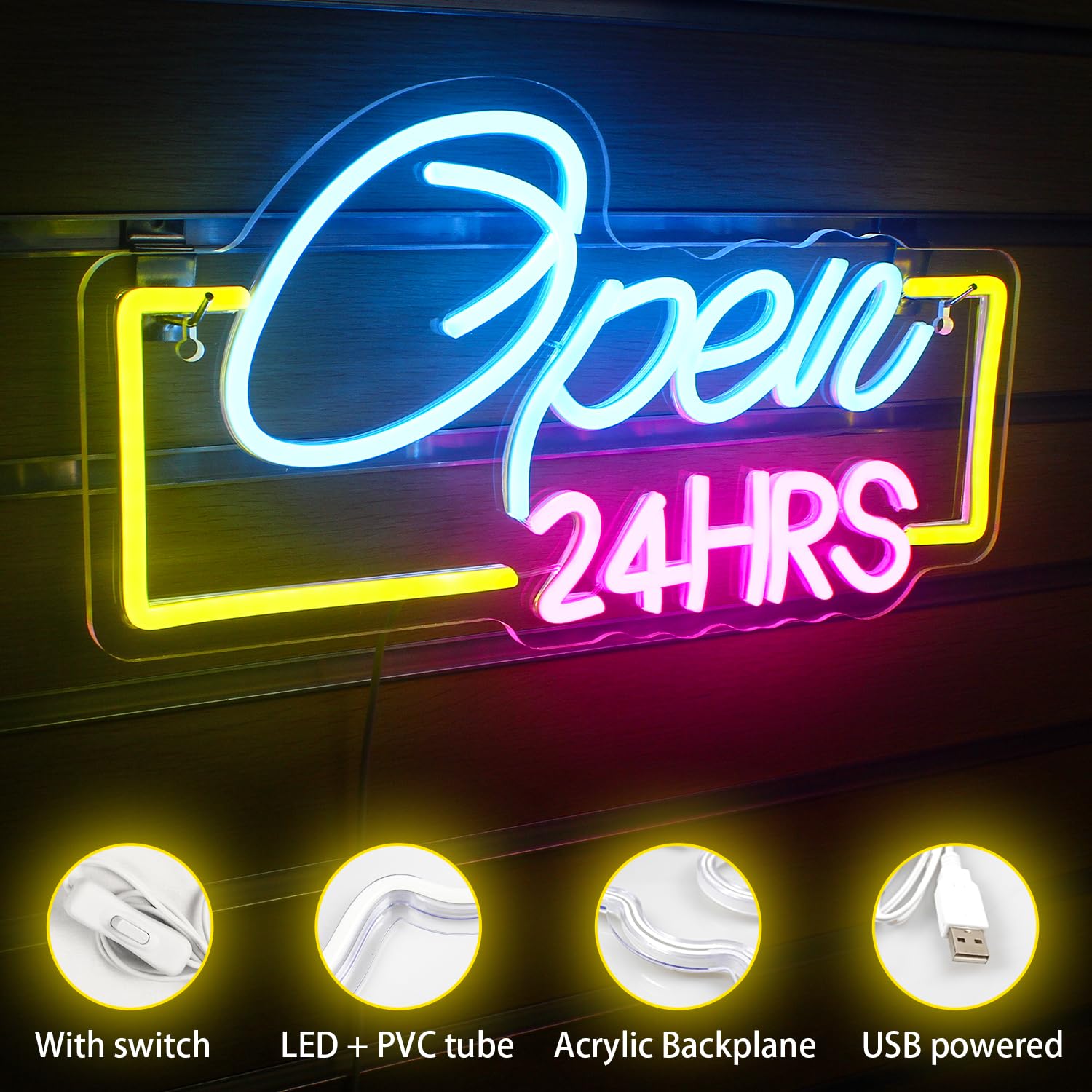 Panneau Néon LED 'OPEN' Avec Alimentation USB – Décoration Murale Pour Café, Bar, Magasin, Maison