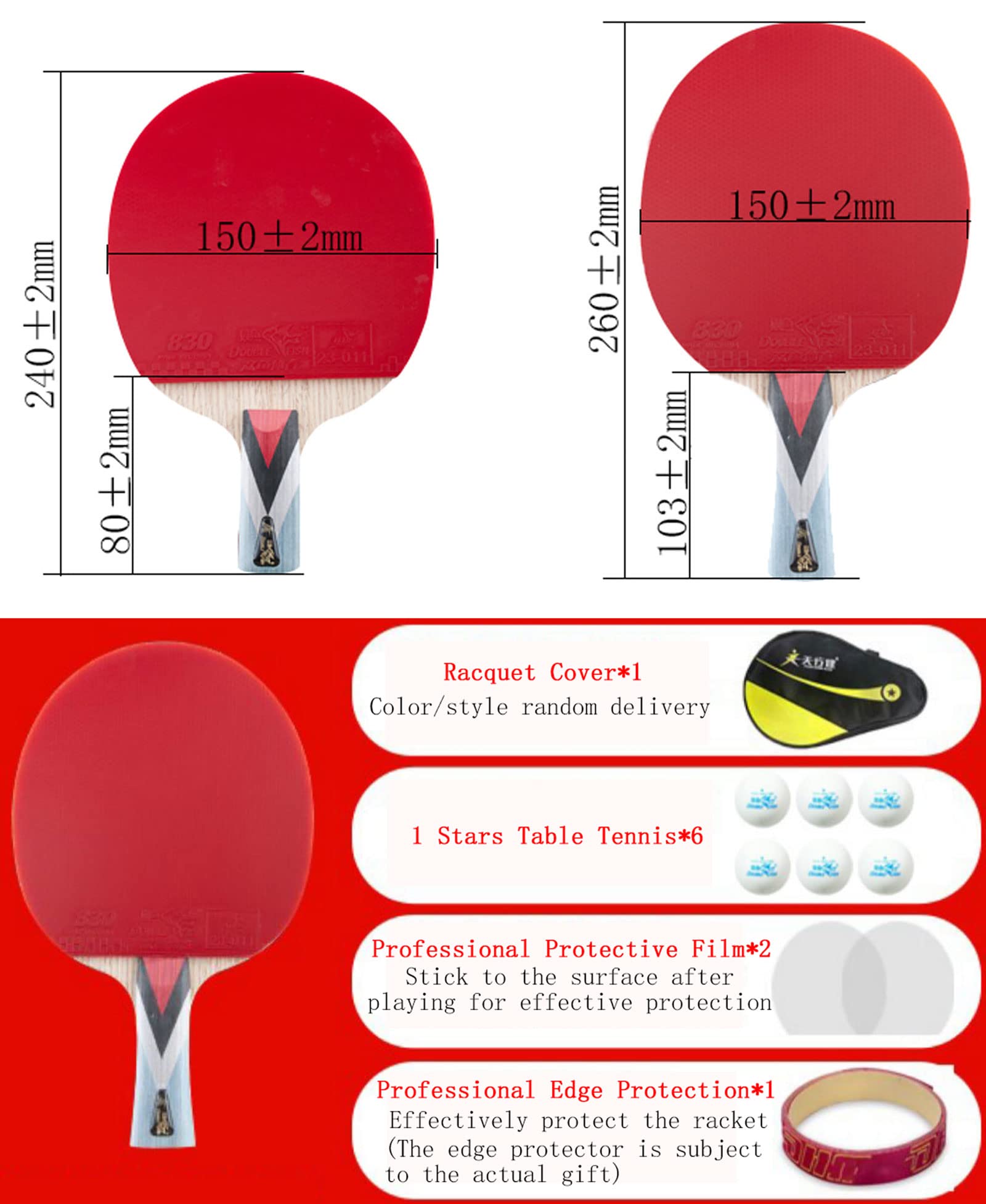 Racchetta da ping pong 4 stelle, 7 strati di legno puro, set(Penhold Grip)