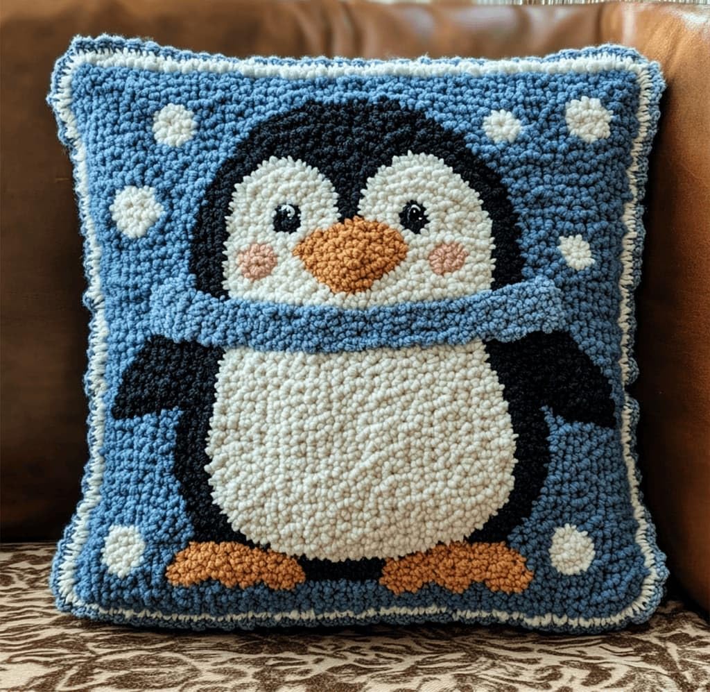 Kitquiver Latch Hook Kits Donkey for Adults,Penguin DIY Latch Hook Cushion Kits and Latch Rug Kits Cross-Stitch Embroidery Cushion Cover for Home Sofa Decoration 17X17 in