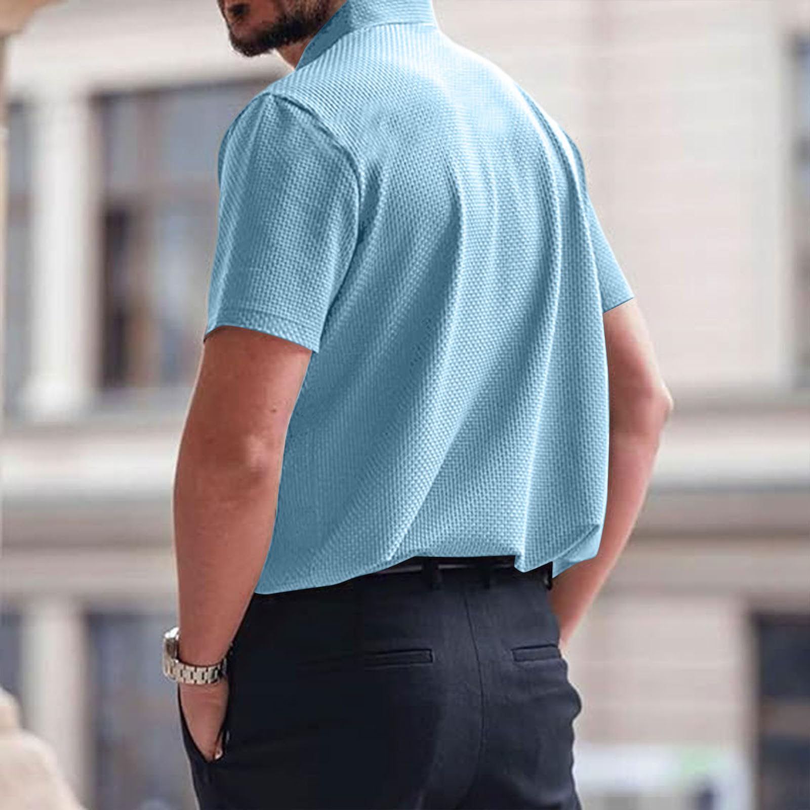 Breeze Poloshirt Herren Kurzarm Atmugsaktiv Strukturiertes Business Shirt Comfort Fit Sommer Polohemd mit Brusttasche Gerader Schnitt Golf T-Shirt für Alltag Büro und Outdoor