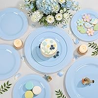 Vista 6 de FLOWERCAT 60PCS Light Blue Heavy Duty Plastic Disposable Party Plates Set – 30pcs 10.25″ Dinner & 30pcs 7.5″ Dessert Plates – Durable Blue Tableware