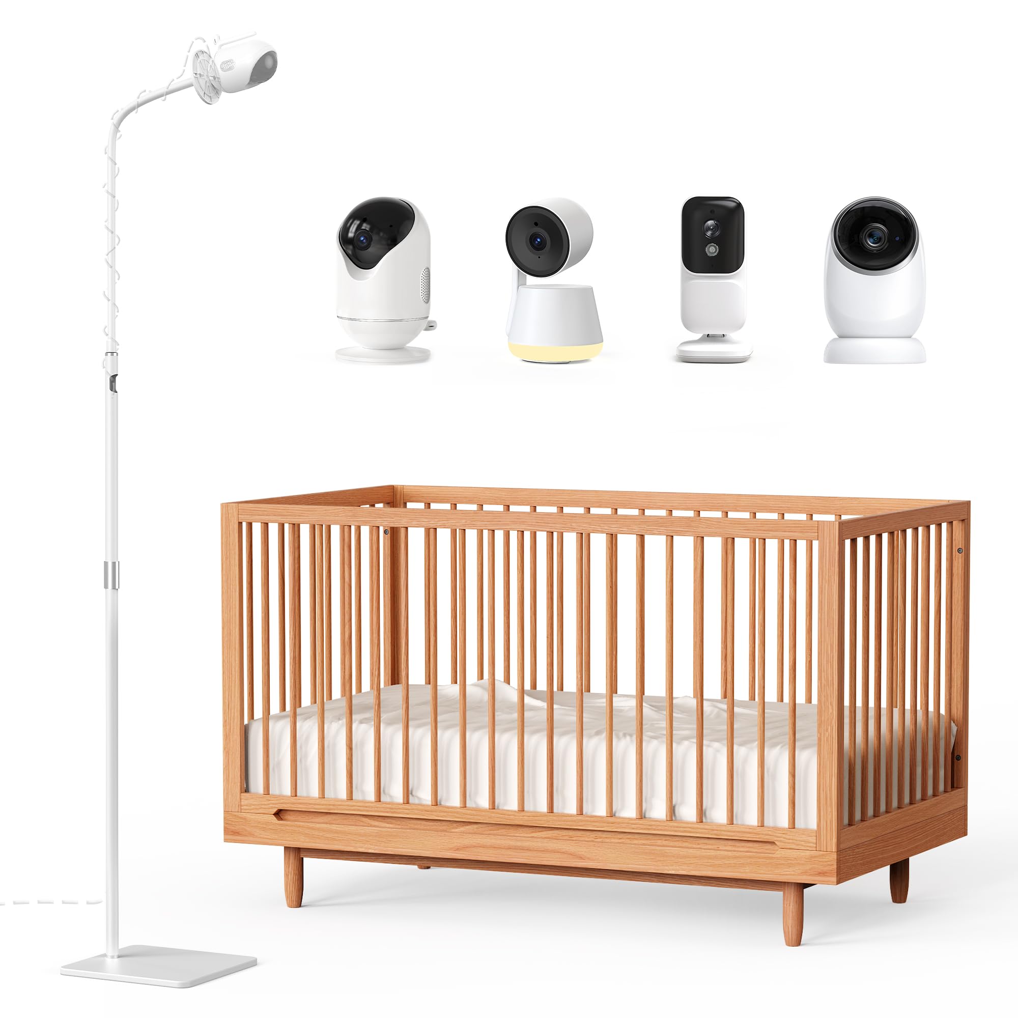 Dr.Care Supporto da pavimento per monitor del bambino, supporto universale regolabile con collo di cigno e base stabile, installazione senza foratura, compatibile con tutte le fotocamere