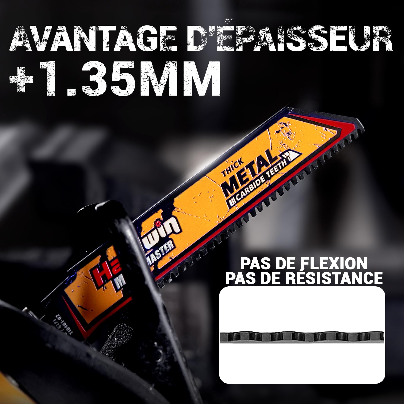 Lames pour scies sabre 150mm 8TPI Carbure Métal épais 3PCS | Lames carbure Haute Perf. Vie 30x > bimétal. Coupe fonte, inox, acier épais, fer à béton. Emmanch. 1/2" univ. Compatible.