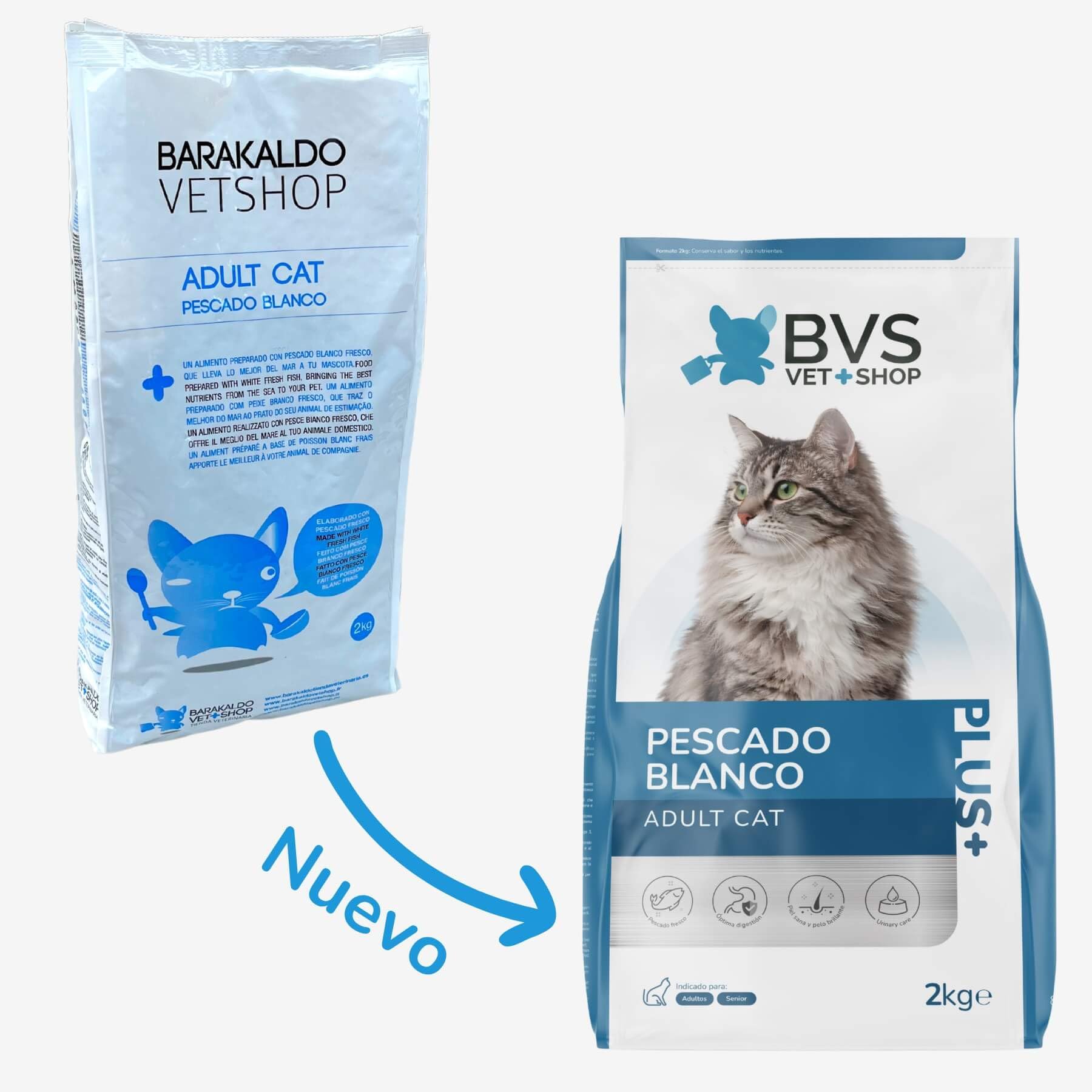 BVS Vet Shop | Adult Cat Pescado Blanco para Gatos | Protege al Sistema inmunológico y Ayuda a desarrollar la Salud Cardiovascular y el Sistema nervioso | 12Kg