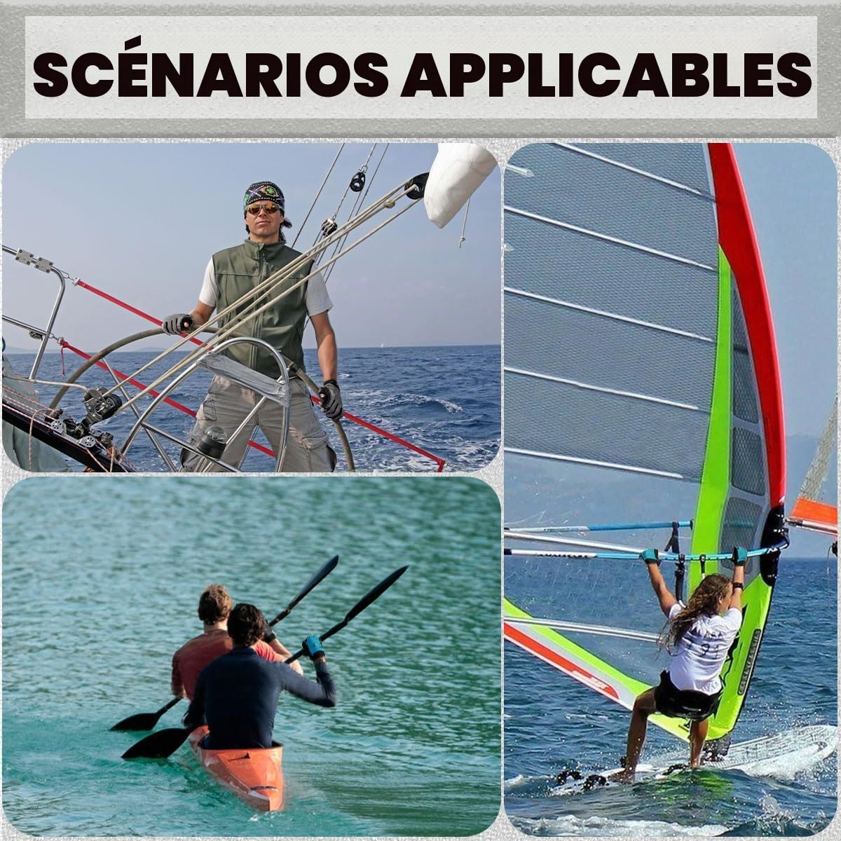 Gants de Voile Homme et Femme - Gant Kayak, Gants Planche à Voile 3/4 Doigt, Sailing Gloves Résistance à l'usure pour Pagaie (Mesurez Tour de Paume Avant de Commander)