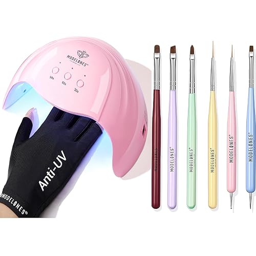 modelones Lámpara de uñas de gel UV LED con guantes UV y juego de pinceles de arte de uñas, herramientas de pintura con cepillo de gel de extensión